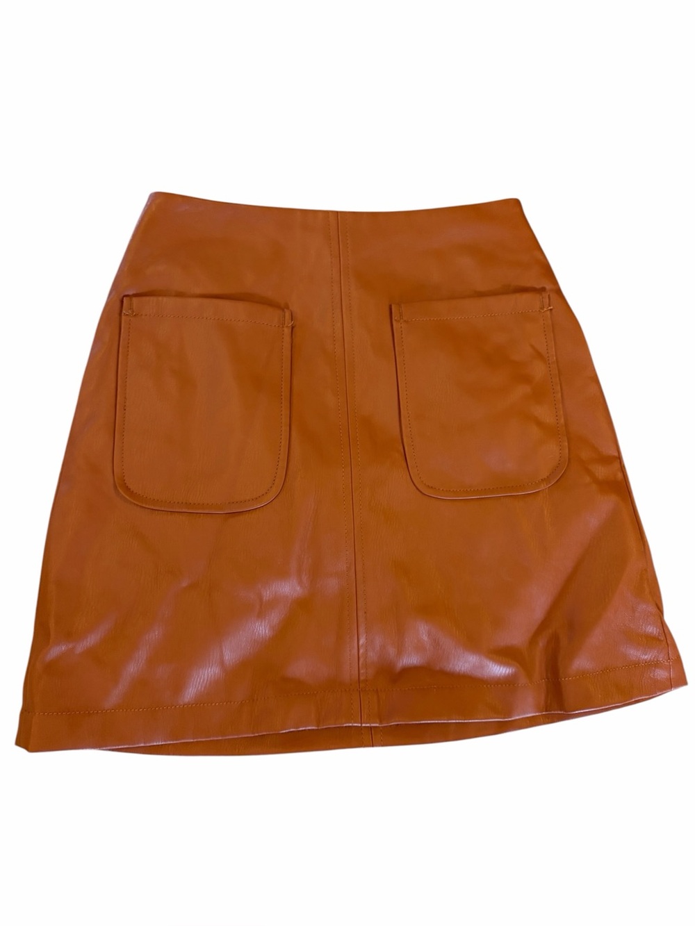 Anthropologie Maeve The Colette A Line Mini Skirt Faux Leather Cognac XXS - Picture 5 of 8